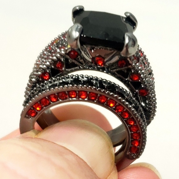 Aprilsplace Jewelry - Black Sapphire Ruby Princess Cut Wedding Ring 6